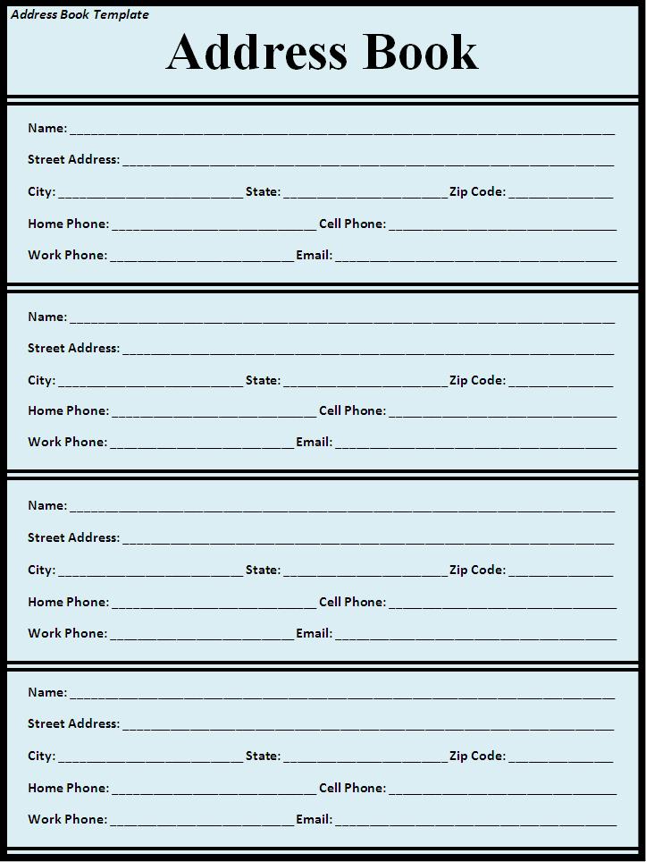 Address Book Template Address Book Template