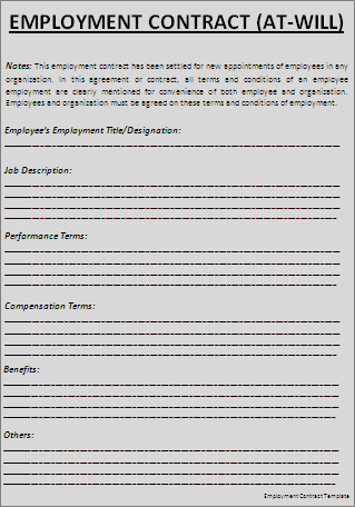 At Will Employment Contract Template