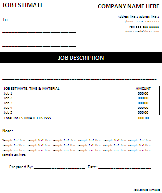 Free Quote Template on Job Estimate Template   Professional Word Templates