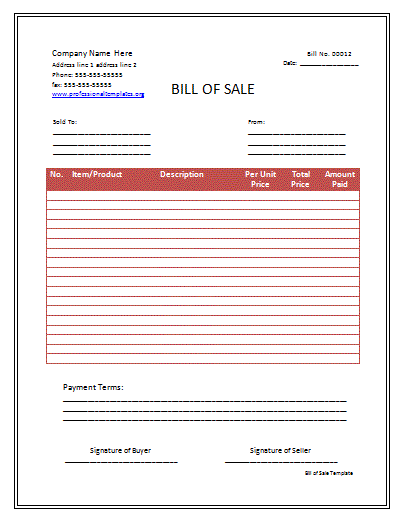 Free Download Bill Of Sale Template Free Download Bill Of Sale Template