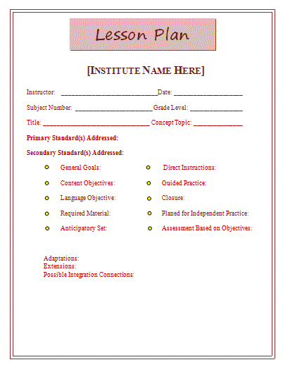 Lesson Plan Template Professional Word Templates lesson-plan-objectives-examples