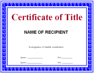 Certificate of Title Template