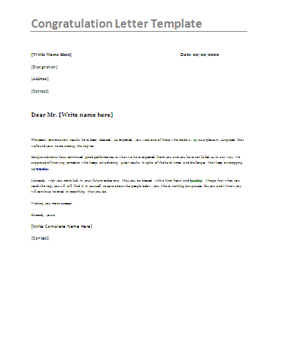 Free Congratulation Letter Samples Professional Word Templates free-congratulation-letter-samples-professional-word-templates