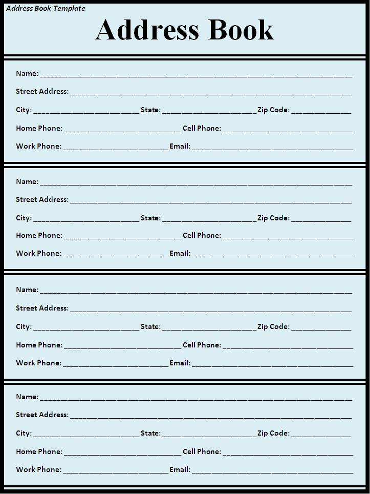 Address Book Template | Professional Word Templates