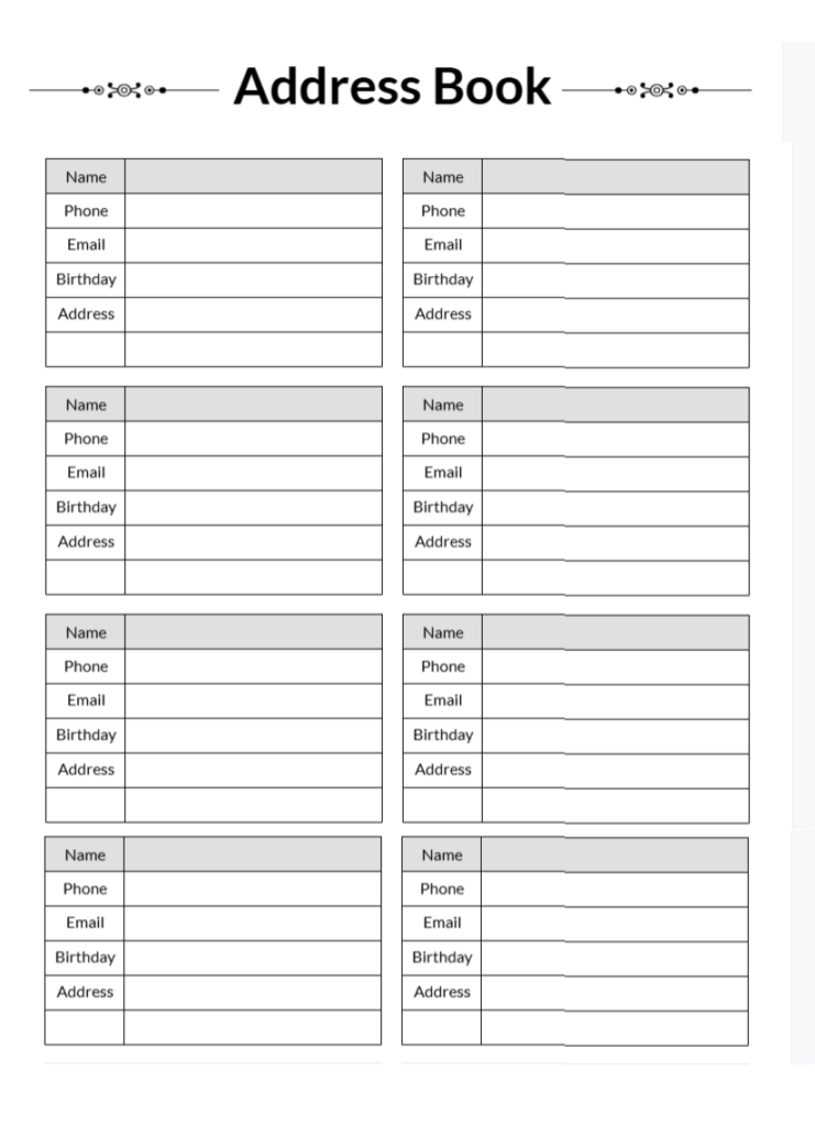 Blank Address Book Template