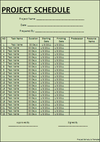 project schedule template