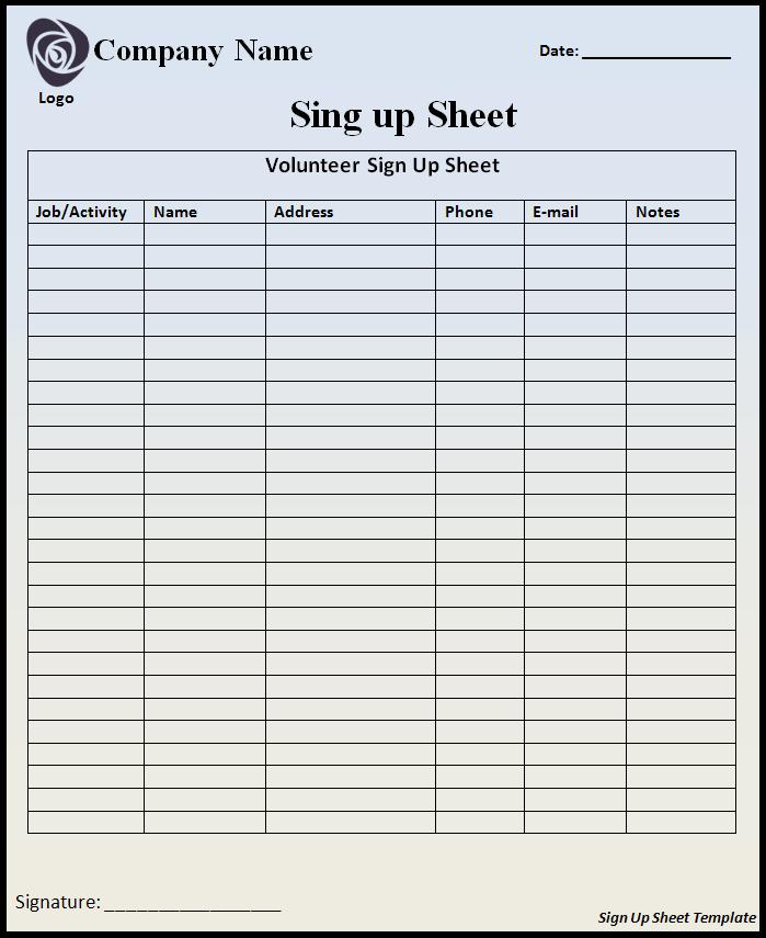 Sign up Sheet Template | Professional Word Templates