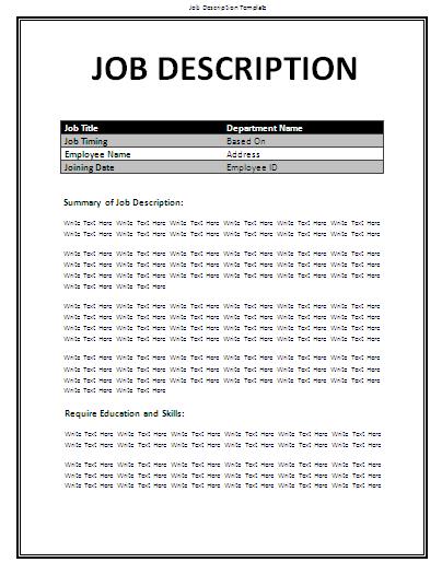 Job Description Template Professional Word Templates