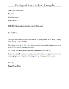 Resignation letter example