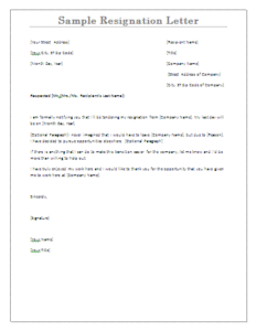 Sample Resignation letter