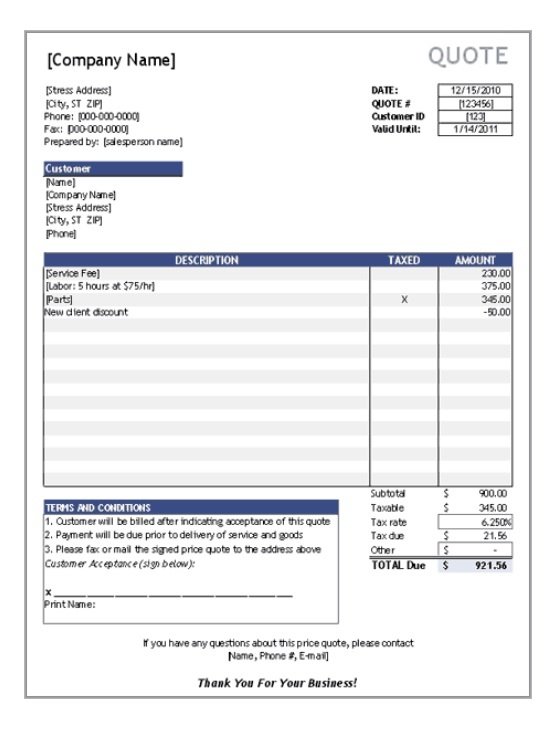 Blank Quotation Template Professional Word Templates