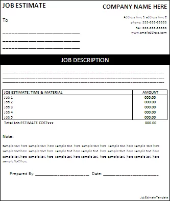 job estimate template