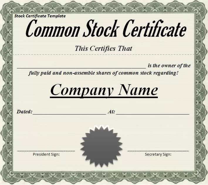stock certificate template