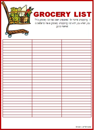 grocery list template