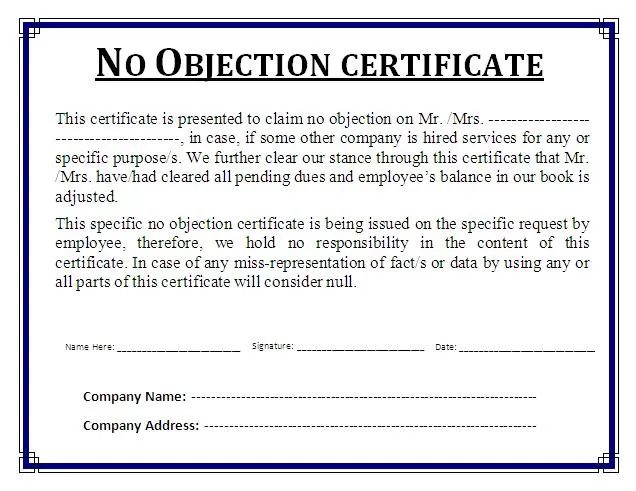 No Objection Certificate Template