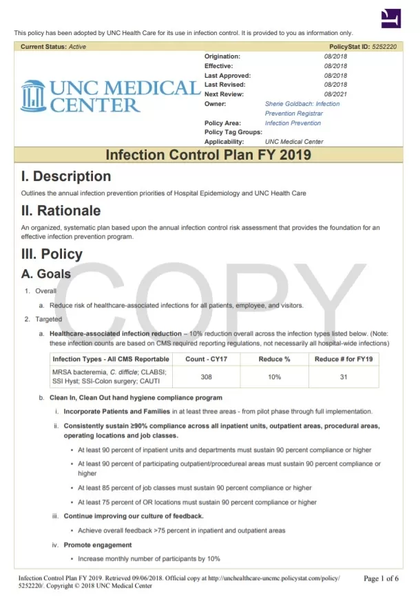 Annual Infection Control Plan Template